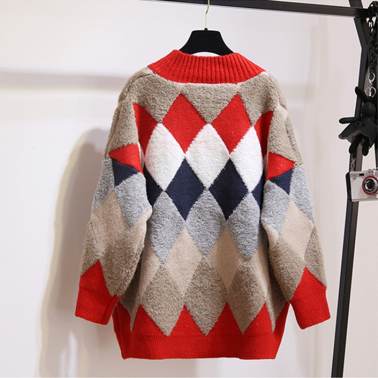 Cardigan en maille épaisse pour femmes avec un motif losange saisissant et un design sans bouton Chic und Still