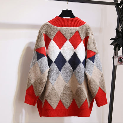 Cardigan en maille épaisse pour femmes avec un motif losange saisissant et un design sans bouton Chic und Still