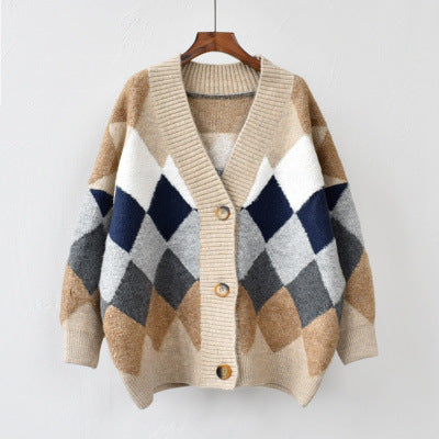 Cardigan en maille épaisse pour femmes avec un motif losange saisissant et un design sans bouton Chic und Still