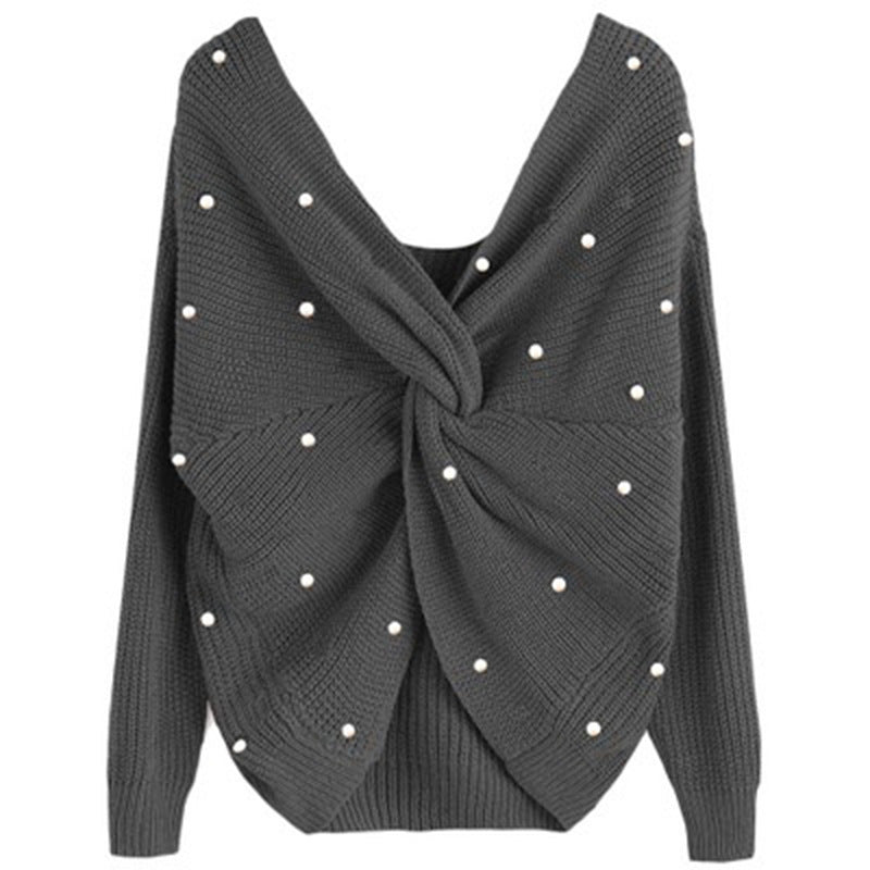 Pull femme en tricot avec détail torsadé et garniture en perles Chic und Stil