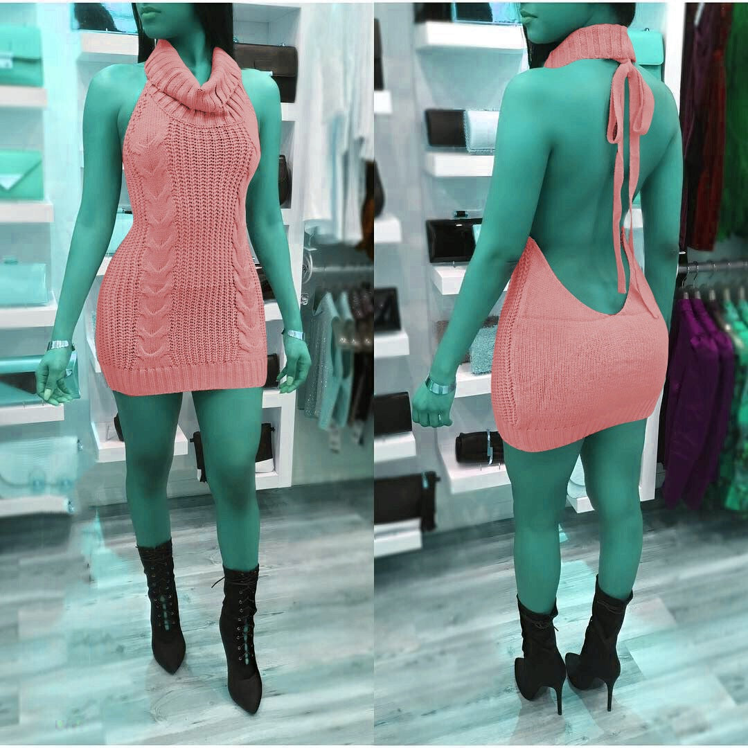 Robe en tricot pour femmes avec col haut et détail raffiné au dos Chic und Stil