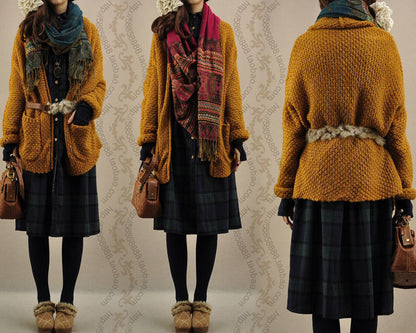 Cardigan en grosse maille pour femmes avec bords bruts et poches pratiques Chic und Stil