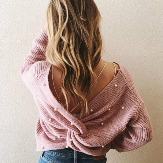 Pull femme en tricot avec détail torsadé et garniture en perles Chic und Stil