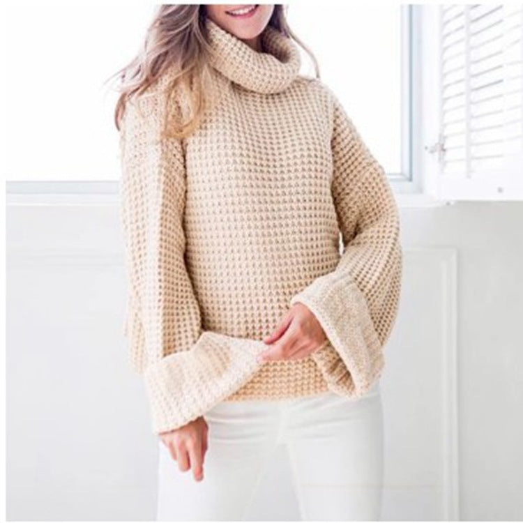 Pull en gros tricot pour femmes avec des manches volumineuses et un col haut Chic und Stil