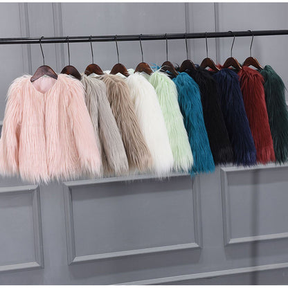 Ladies Luxurious Faux Fur Jacket with Voluminous Collar Chic and Style