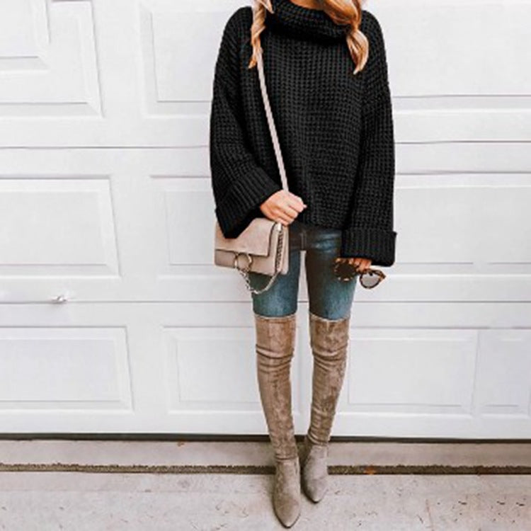 Pull en gros tricot pour femmes avec des manches volumineuses et un col haut Chic und Stil