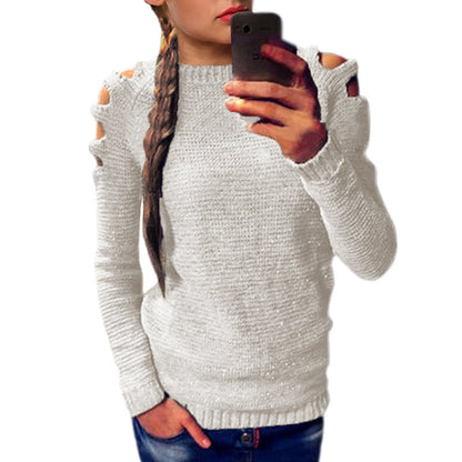 Pull en tricot à la mode pour femmes avec épaules dénudées et détails raffinés Chic und Stil