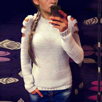 Pull en tricot à la mode pour femmes avec épaules dénudées et détails raffinés Chic und Stil