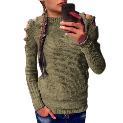 Pull en tricot à la mode pour femmes avec épaules dénudées et détails raffinés Chic und Stil