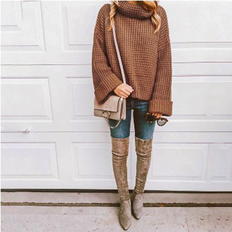 Pull en gros tricot pour femmes avec col haut et design texturé Chic und Still