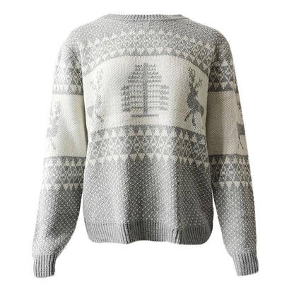 Pull en tricot de Noël pour femmes avec design de renne festif et motif géométrique Chic und Stil