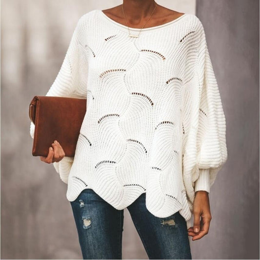 Pull-over en tricot surdimensionné pour femmes avec un motif de vagues romantique Chic und Stil