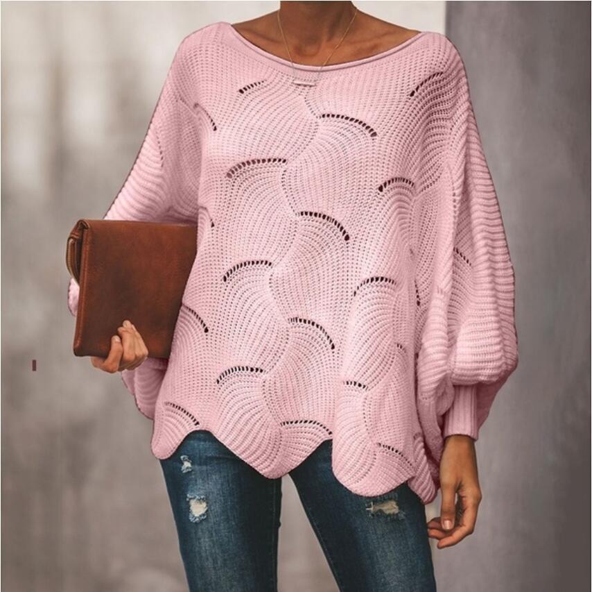Pull-over en tricot surdimensionné pour femmes avec un motif de vagues romantique Chic und Stil