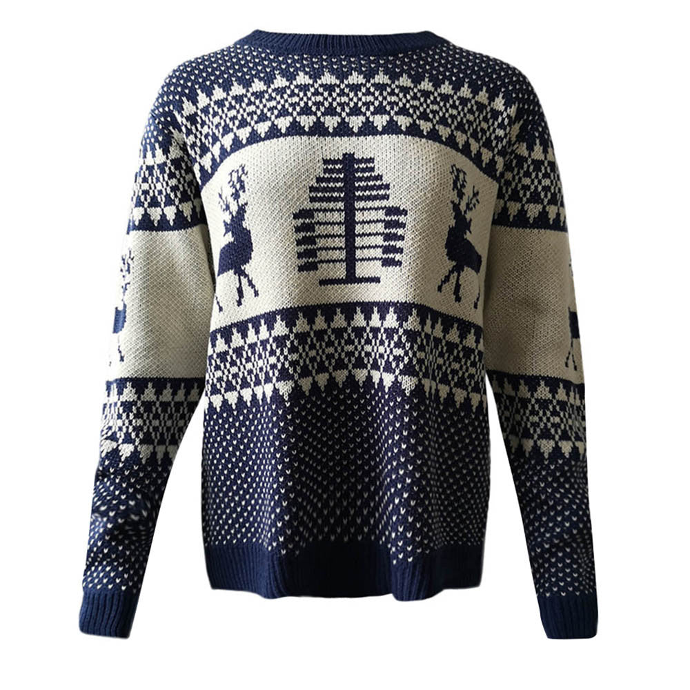 Pull en tricot de Noël pour femmes avec design de renne festif et motif géométrique Chic und Stil