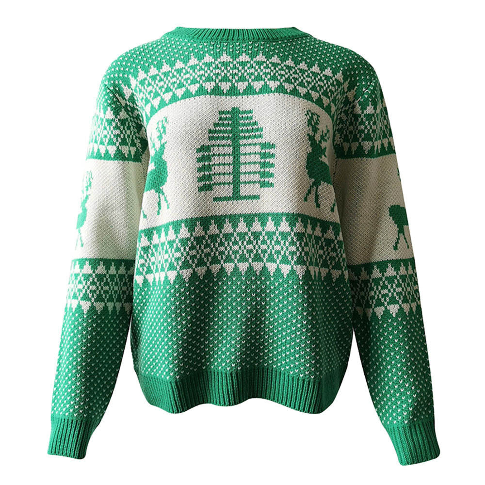 Pull en tricot de Noël pour femmes avec design de renne festif et motif géométrique Chic und Stil