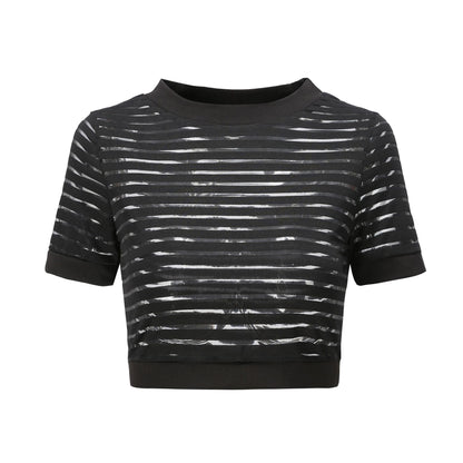T-shirt cropped transparent décontracté pour femmes avec motif rayé Chic und Stil