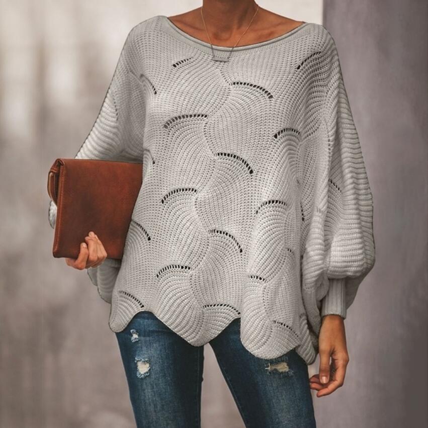 Pull-over en tricot surdimensionné pour femmes avec un motif de vagues romantique Chic und Stil