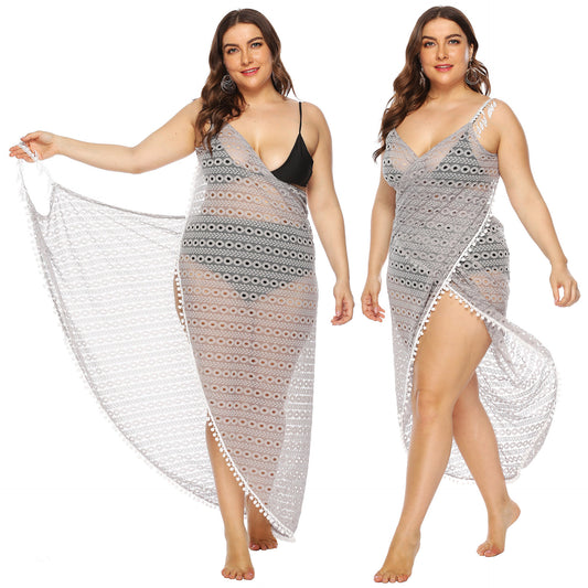 Dames Élégant Transparent Dentelle Couvrir Robe de Plage Chic und Stil
