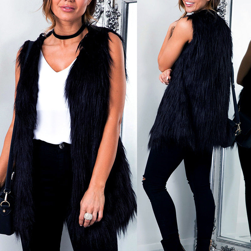 Dames élégante gilet en fausse fourrure avec coupe à la mode Chic und Stil