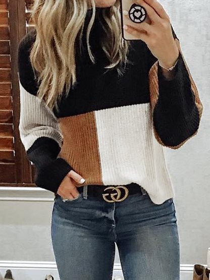 Chic and Style women’s knit sweater with a modern color block design