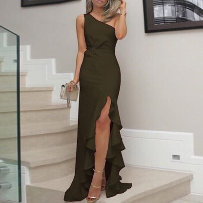 Chic and Style Women's Asymmetrical Ruffled Maxi Dress