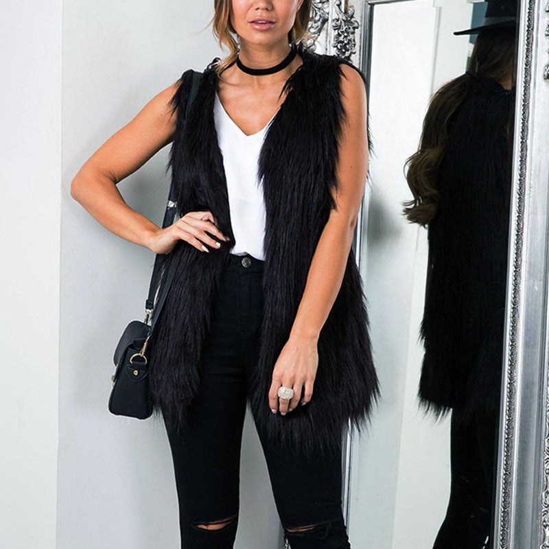 Dames élégante gilet en fausse fourrure avec coupe à la mode Chic und Stil