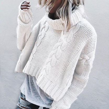 Pull en grosse maille pour femmes avec col haut et motif en torsade unique Chic und Stil