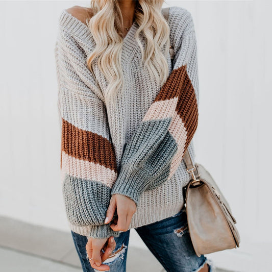 Pull en gros à col rond pour femmes avec un design moderne en blocs de couleur Chic und Stil