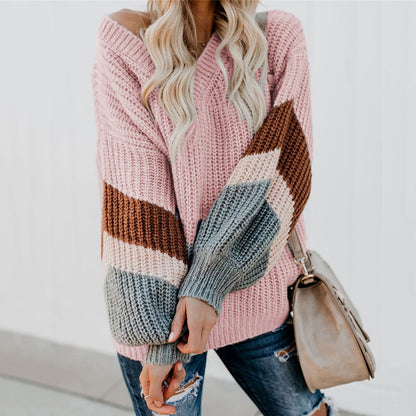 Pull en gros à col rond pour femmes avec un design moderne en blocs de couleur Chic und Stil