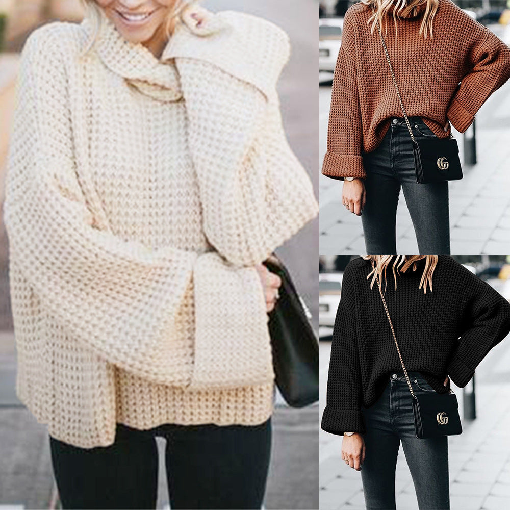 Pull en grosse maille à col montant et manches volumineuses pour dames Chic und Stil