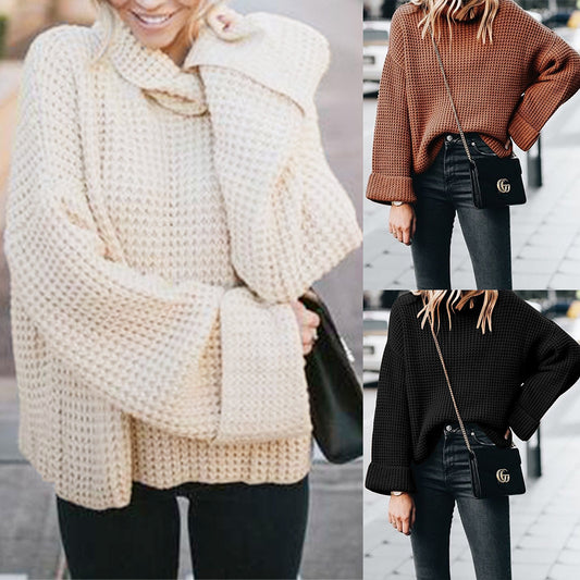 Pull en grosse maille à col montant et manches volumineuses pour dames Chic und Stil