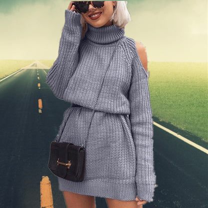Dames Pull en tricot tendance à épaule dénudée et col montant Chic und Stil
