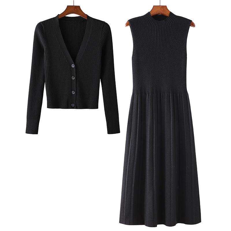 Robe en tricot pour femmes avec cardigan assorti et structure à côtes Chic und Stil