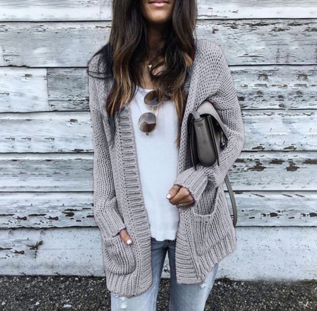 Cardigan en grosses mailles pour femmes avec grandes poches et devant ouvert Chic und Still