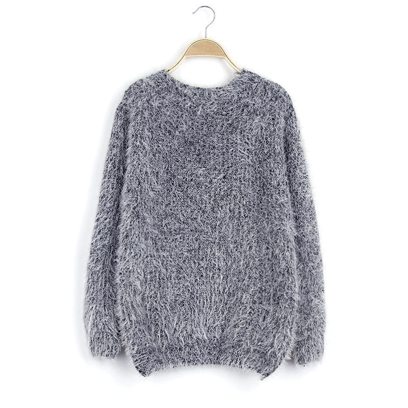 Women's Fluffy Knit Sweater with Chic and Stylish Round Neck