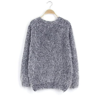 Women's Fluffy Knit Sweater with Chic and Stylish Round Neck