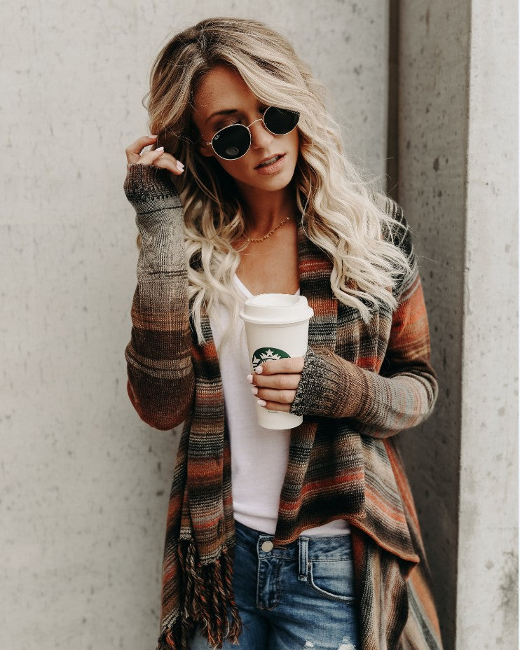 Dame cardigan en tricot décontracté avec franges et coupe asymétrique Chic und Stil