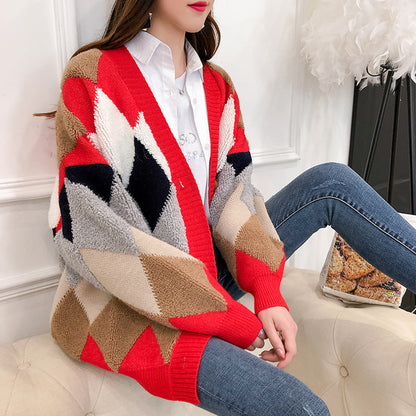 Dames cardigan et tricot décontracté avec motif géométrique Chic und Stil