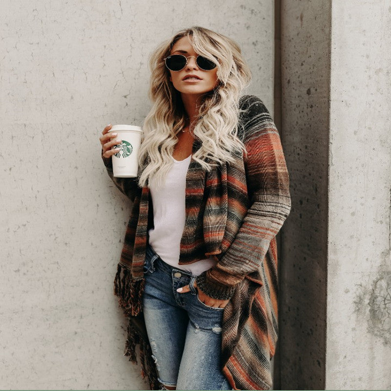 Dame cardigan en tricot décontracté avec franges et coupe asymétrique Chic und Stil