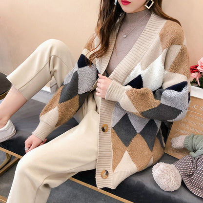 Dames cardigan et tricot décontracté avec motif géométrique Chic und Stil