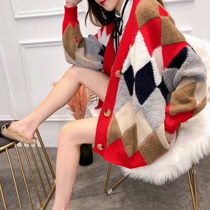 Dames cardigan et tricot décontracté avec motif géométrique Chic und Stil