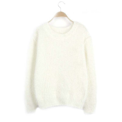 Women's Fluffy Knit Sweater with Chic and Stylish Round Neck