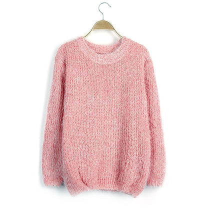 Women's Fluffy Knit Sweater with Chic and Stylish Round Neck