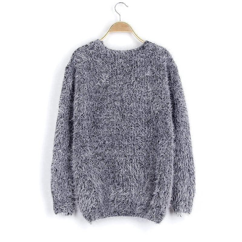 Women's Fluffy Knit Sweater with Chic and Stylish Round Neck