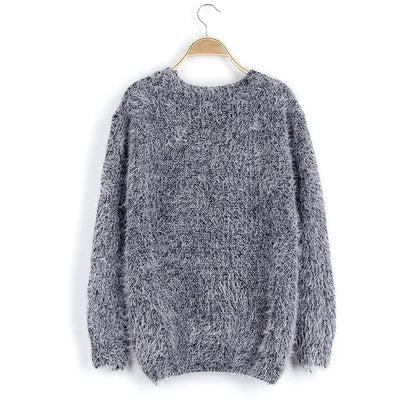 Women's Fluffy Knit Sweater with Chic and Stylish Round Neck