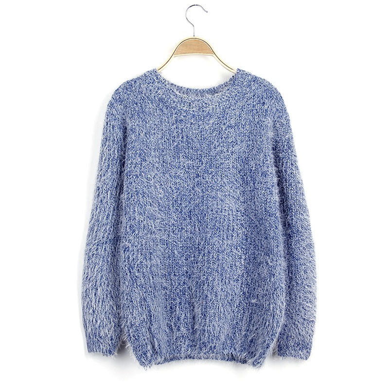 Women's Fluffy Knit Sweater with Chic and Stylish Round Neck