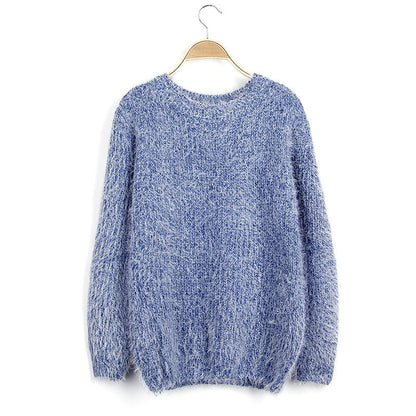 Women's Fluffy Knit Sweater with Chic and Stylish Round Neck