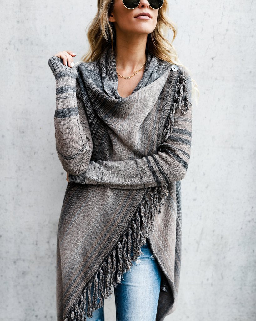 Dame cardigan en tricot décontracté avec franges et coupe asymétrique Chic und Stil