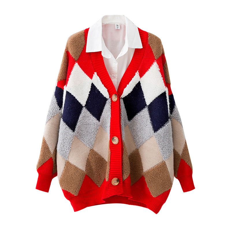 Dames cardigan et tricot décontracté avec motif géométrique Chic und Stil