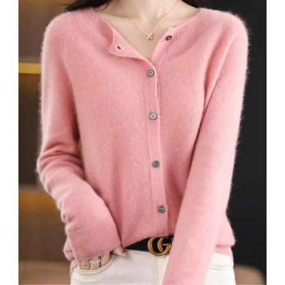 Chic und Stil | Women's Cardigan with O-Neck Made of 100% Pure Merino Wool, Cashmere Sweater